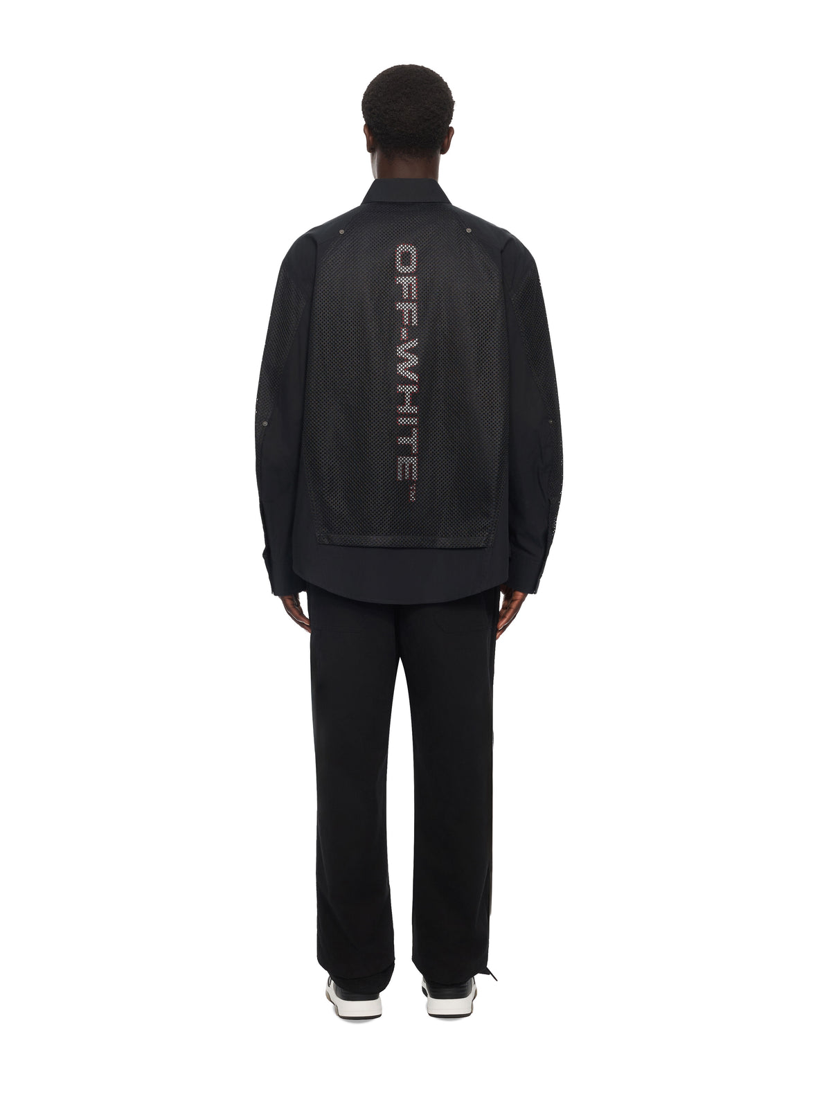 OFF-WHITE RACING STAFF MESH OVERSHIRT BLACK — vista 4