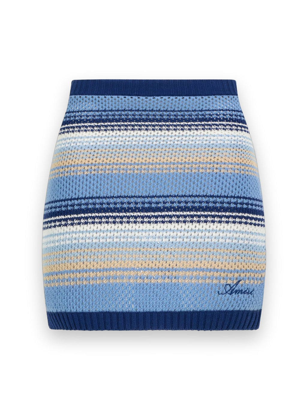 AMIRI SCRIPT STRIPE KNIT MINI SKIRT BLUE