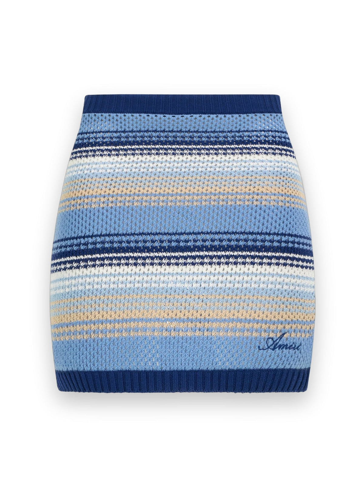 AMIRI SCRIPT STRIPE KNIT MINI SKIRT BLUE