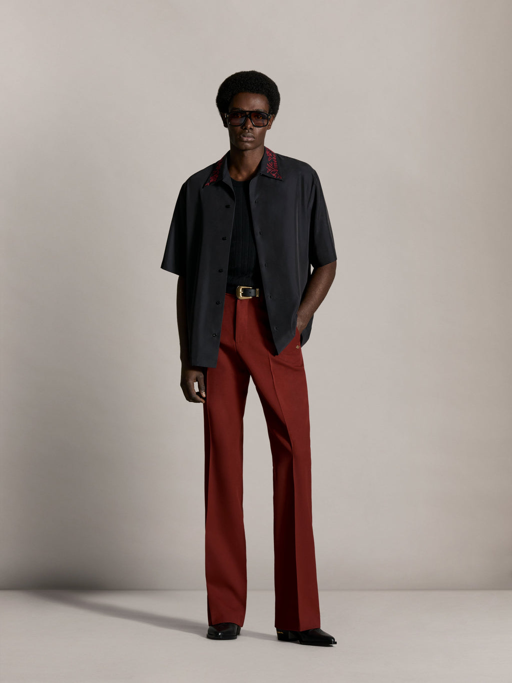 AMIRI REGULAR FIT FLORAL COLLAR SHIRT BLACK — vista 2