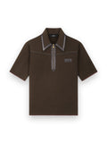 AMIRI LEATHER TRIM KNIT ZIPPED POLO HUSK