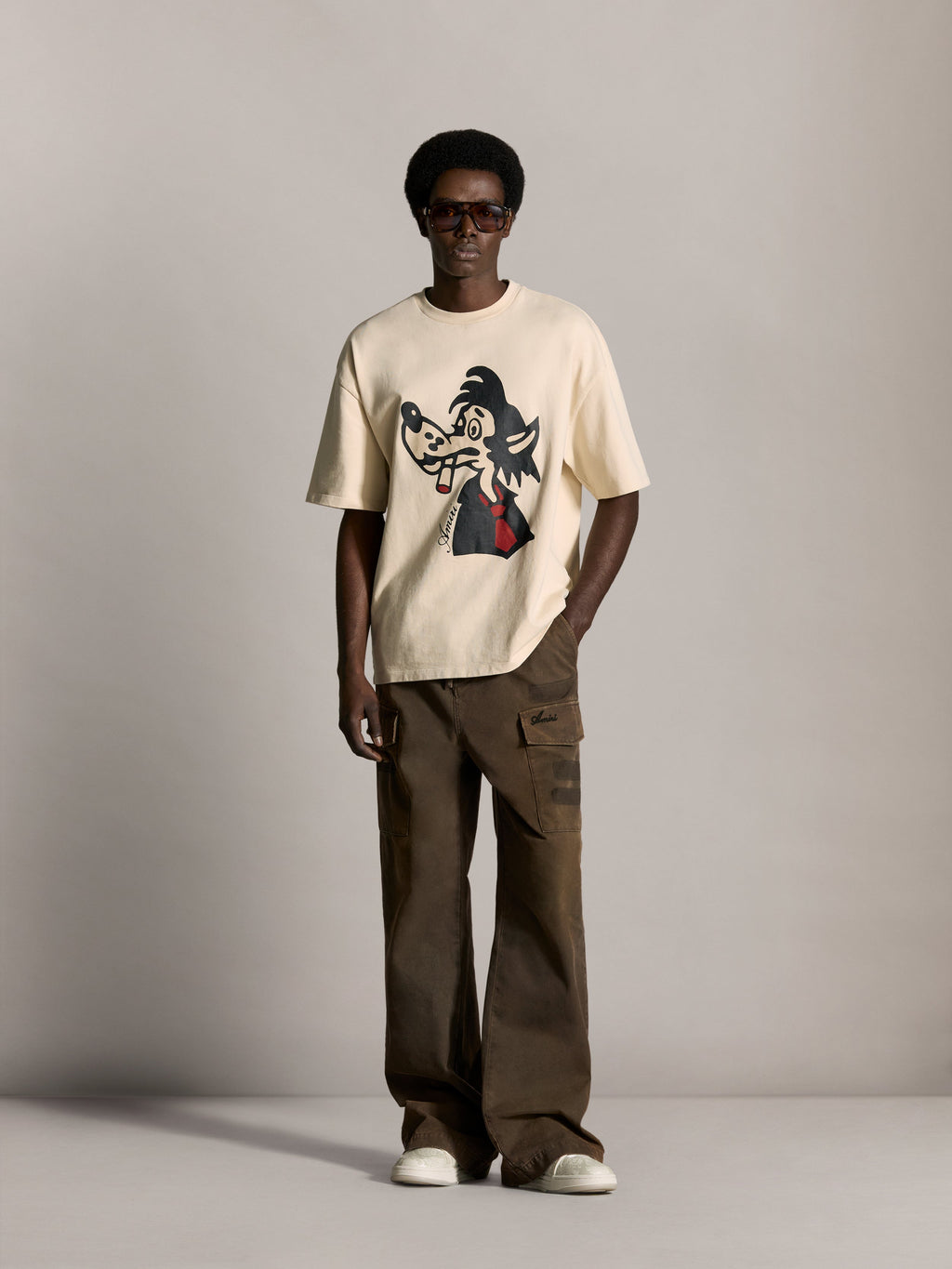 AMIRI SMOKING WOLF OVERSIZED TEE ALABASTER — vista 2