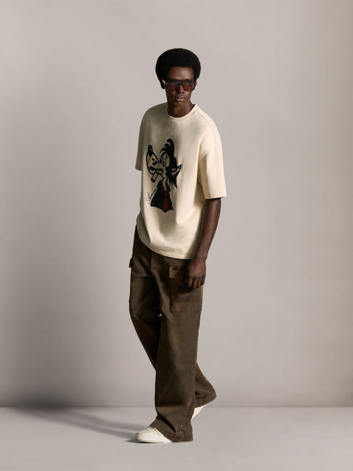 AMIRI SMOKING WOLF OVERSIZED TEE ALABASTER — vista 3