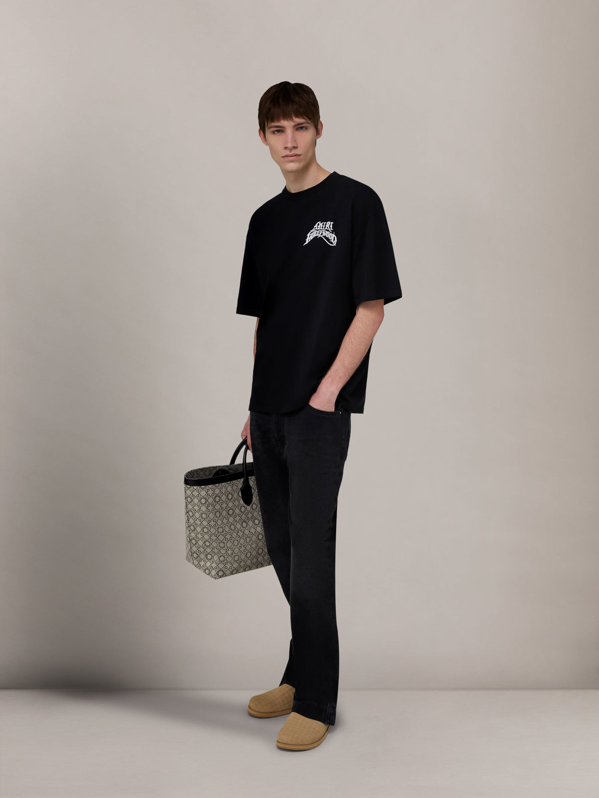 AMIRI HOLLYWOOD LIGHTWEIGHT JERSEY SKATE TEE BLACK — vista 3