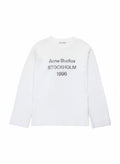 Camiseta de manga larga blanca de The Hype Company con logo Acne Studios Stockholm 1996 en cristales brillantes