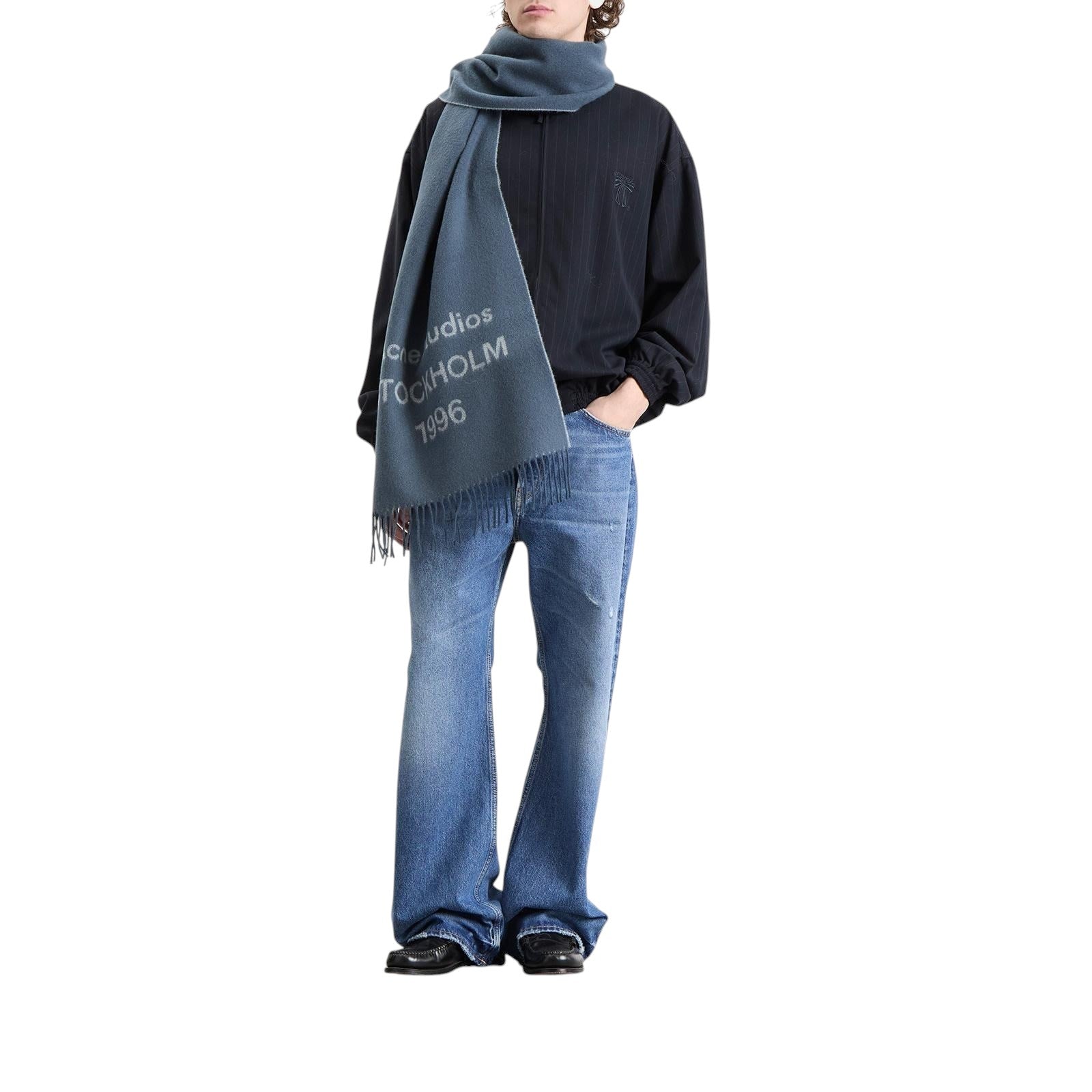 ACNE STUDIOS FADED INDIGO WIDE WOOL SCARF