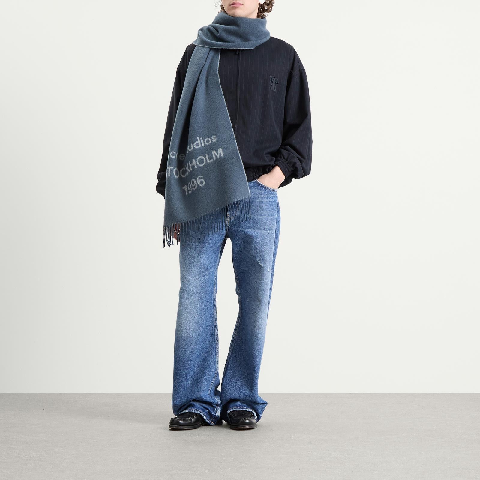 ACNE STUDIOS FADED INDIGO WIDE WOOL SCARF