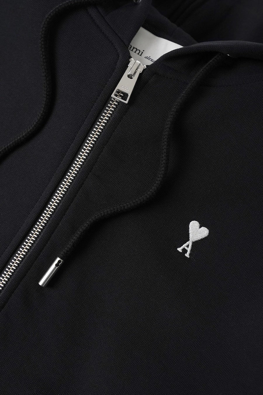 AMI PARIS BLACK COTTON AMI DE COEUR ZIPPED HOODIE