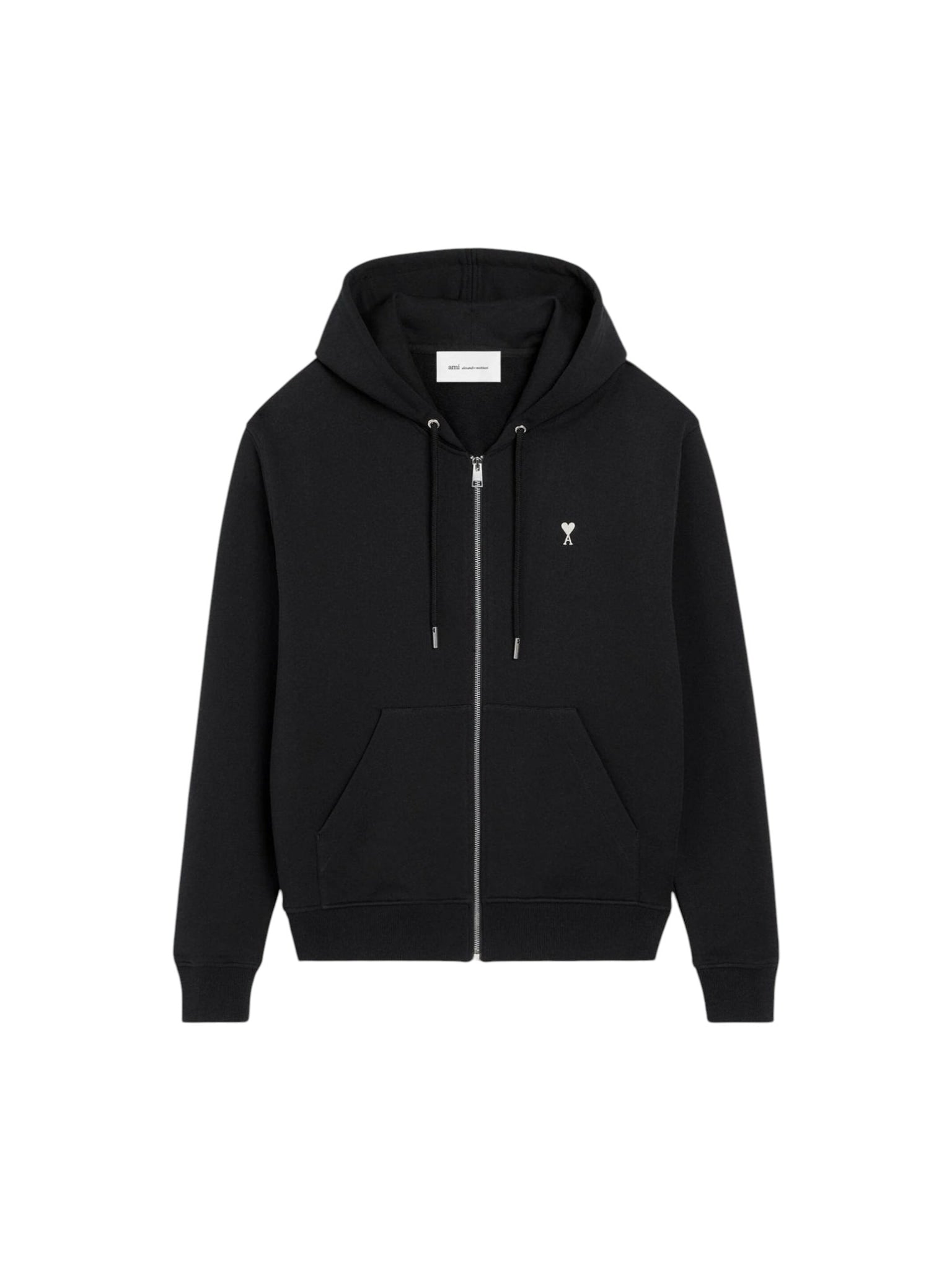 AMI PARIS BLACK COTTON AMI DE COEUR ZIPPED HOODIE