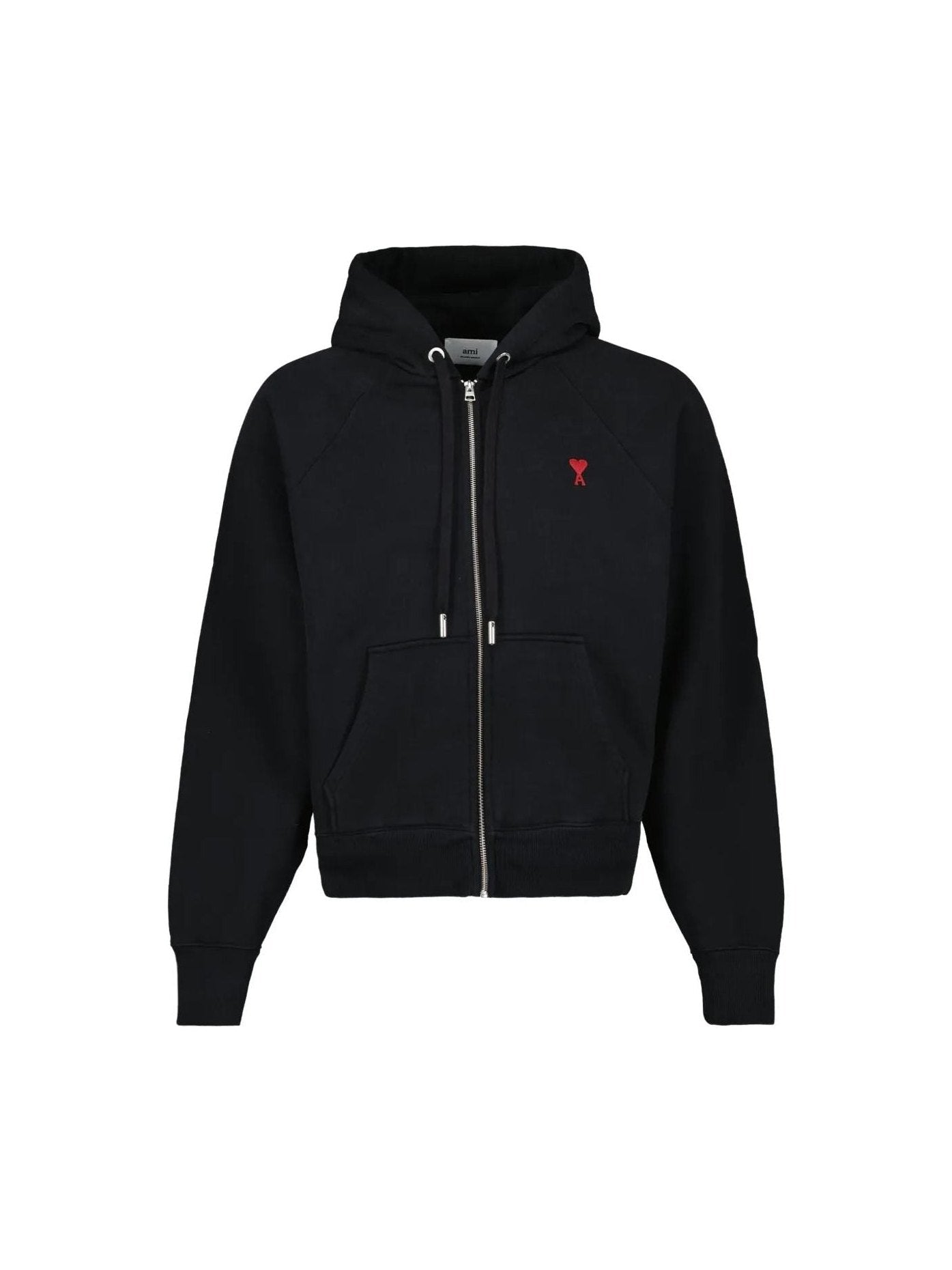 AMI PARIS BLACK COTTON RED AMI DE COEUR ZIP UP HOODIE