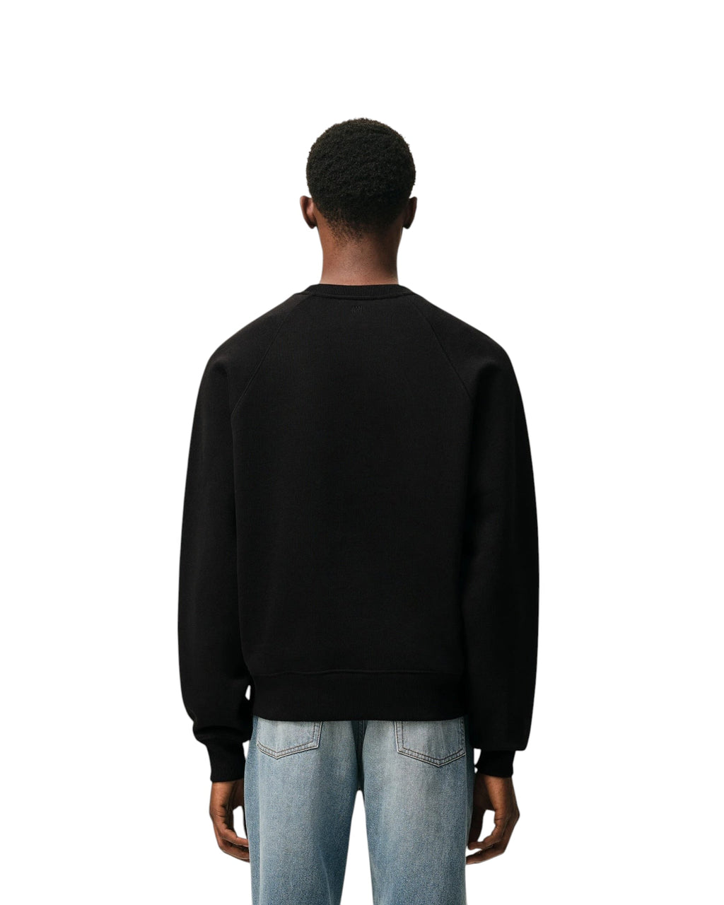 AMI PARIS BLACK COTTON SWEATSHIRT WITH EMBOSSED AMI DE COEUR
