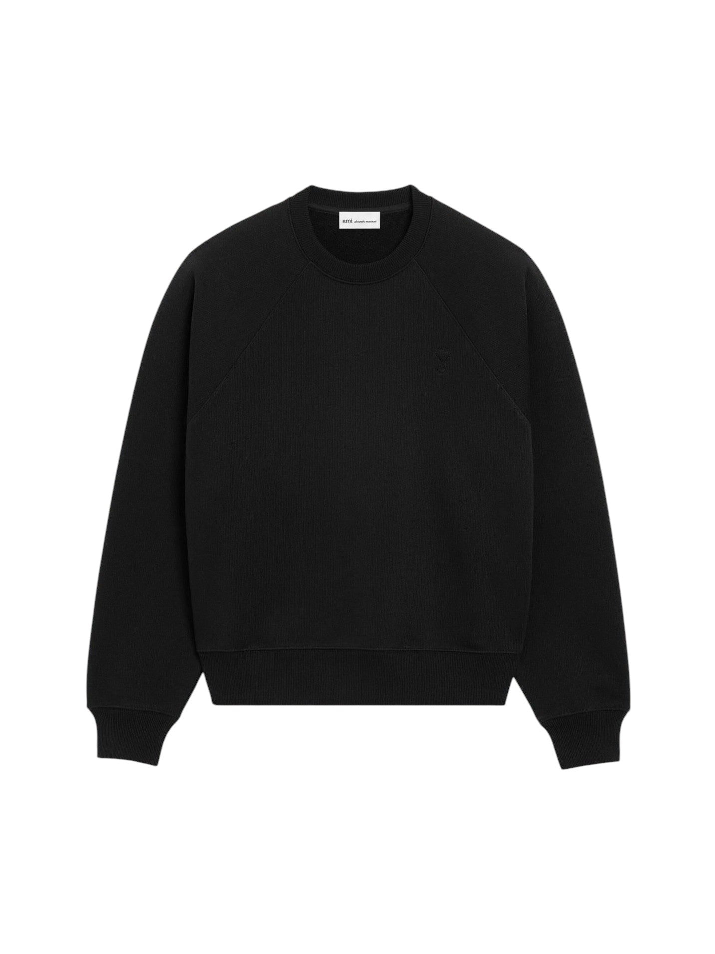 AMI PARIS BLACK COTTON SWEATSHIRT WITH EMBOSSED AMI DE COEUR