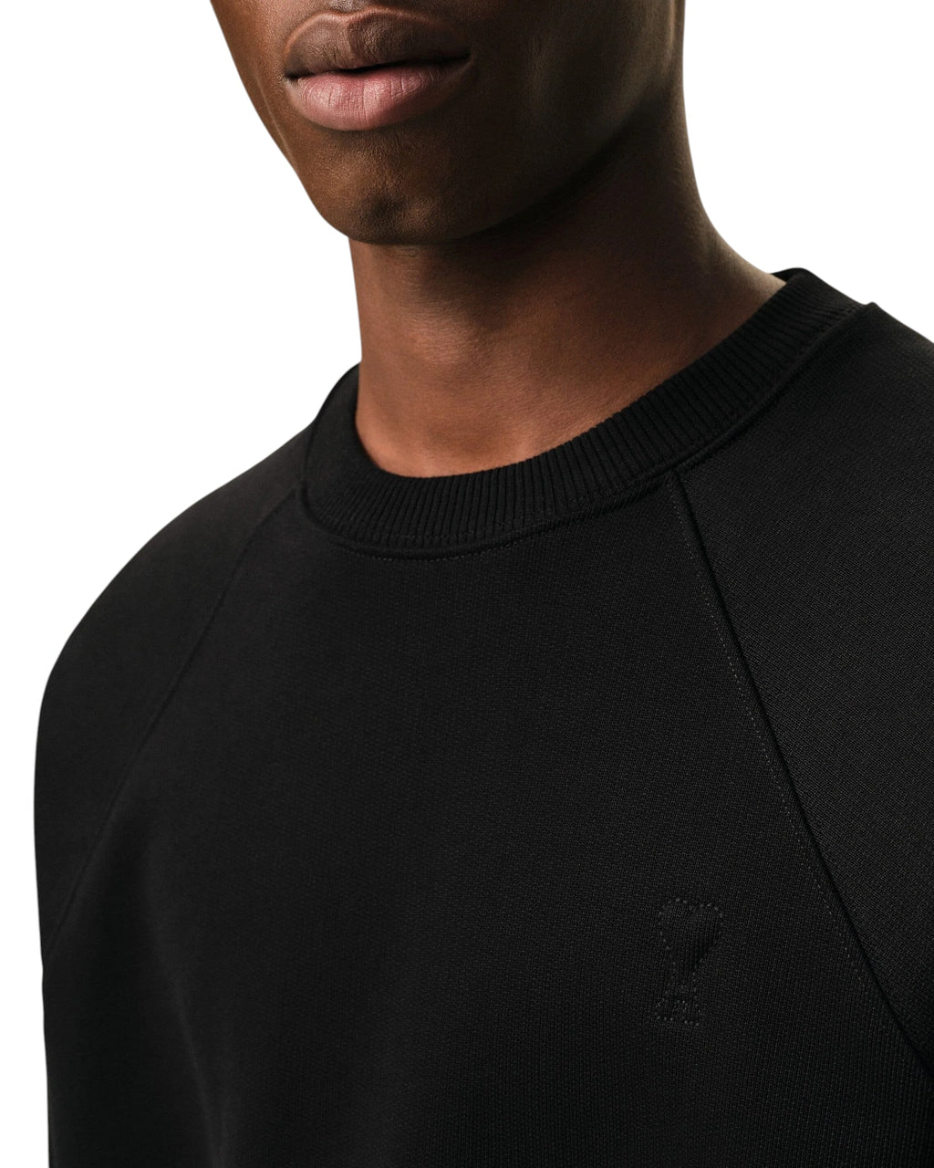 AMI PARIS BLACK COTTON SWEATSHIRT WITH EMBOSSED AMI DE COEUR