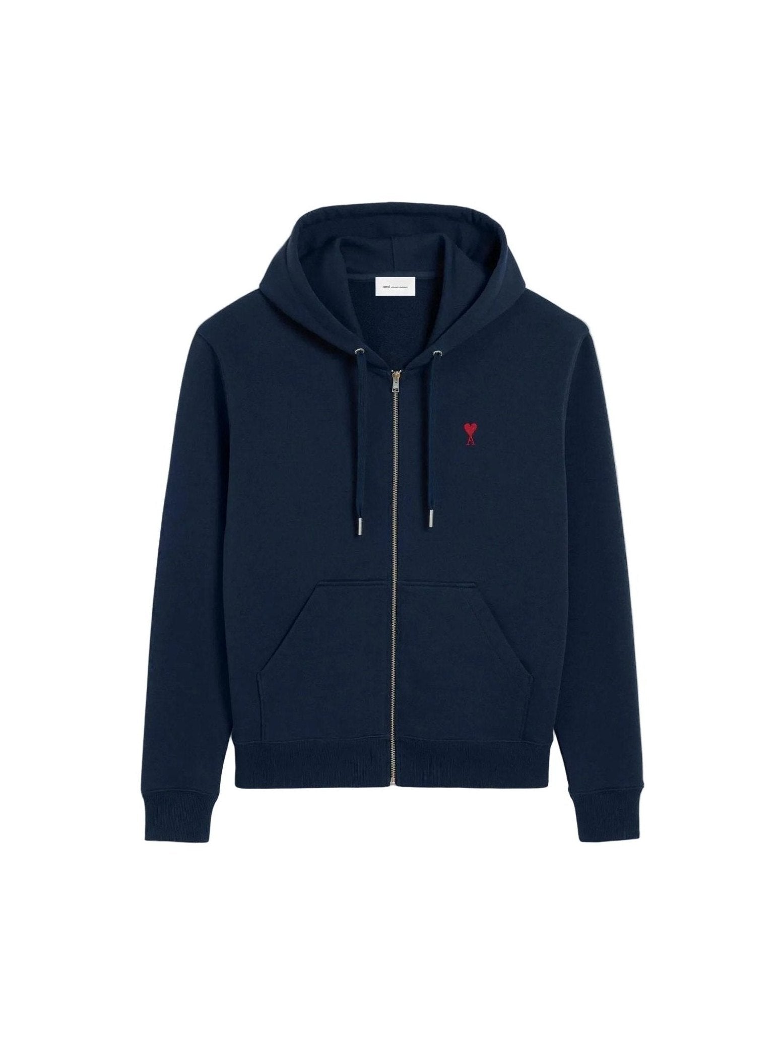 AMI PARIS BLUE COTTON RED AMI DE COEUR ZIP UP HOODIE
