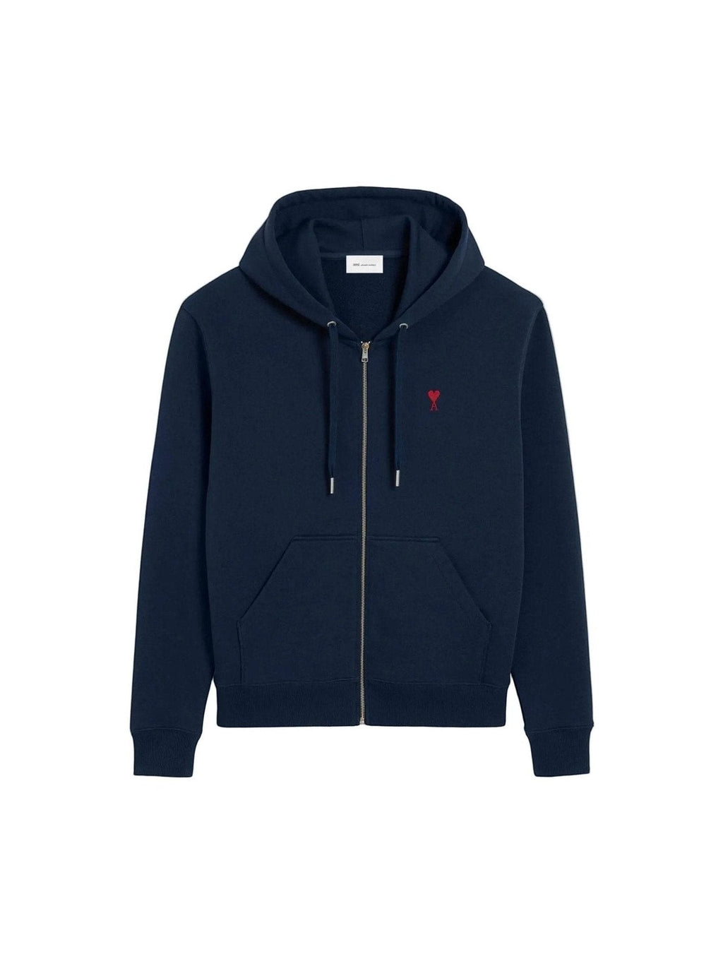 AMI PARIS BLUE COTTON RED AMI DE COEUR ZIP UP HOODIE