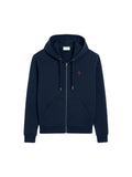 AMI PARIS BLUE COTTON RED AMI DE COEUR ZIP UP HOODIE