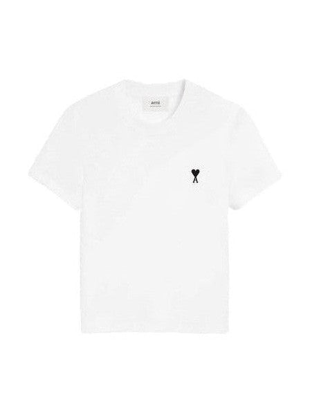 AMI PARIS EMBROIDERED BLACK MINI LOGO WHITE T SHIRT AMI PARIS The Hype Company
