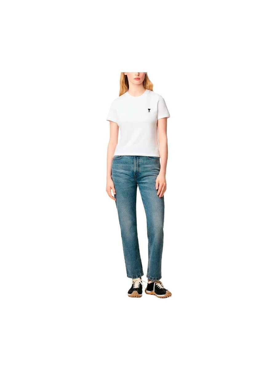 AMI PARIS EMBROIDERED BLACK MINI LOGO WHITE T SHIRT AMI PARIS The Hype Company