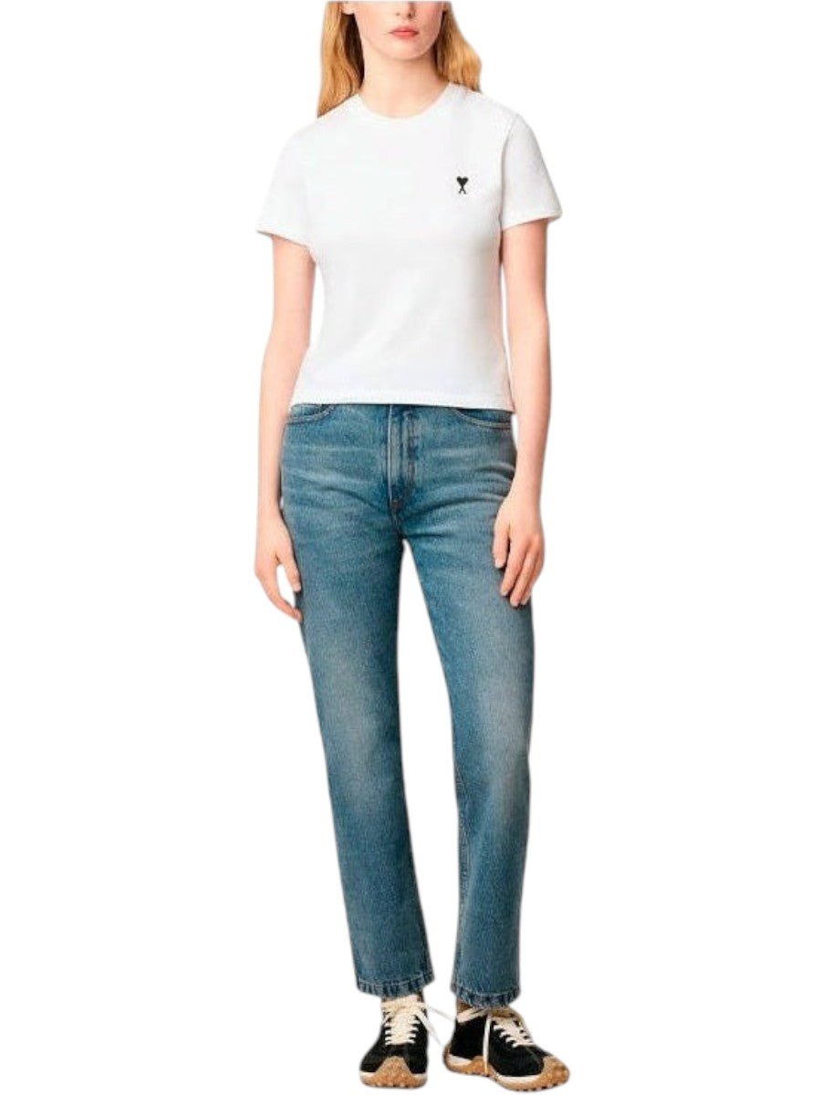 AMI PARIS EMBROIDERED BLACK MINI LOGO WHITE T SHIRT AMI PARIS The Hype Company