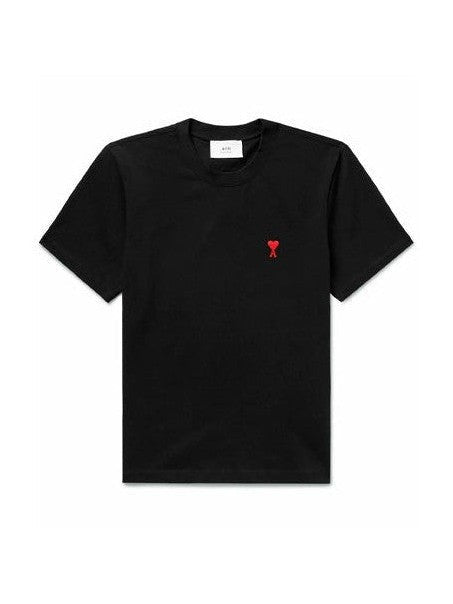 AMI PARIS EMBROIDERED MINI LOGO CHEST BLACK T SHIRT AMI PARIS The Hype Company