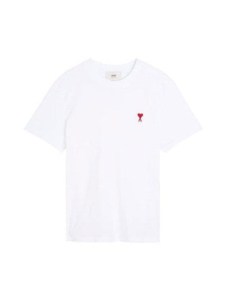 AMI PARIS EMBROIDERED RED MINI LOGO WHITE T SHIRT AMI PARIS The Hype Company