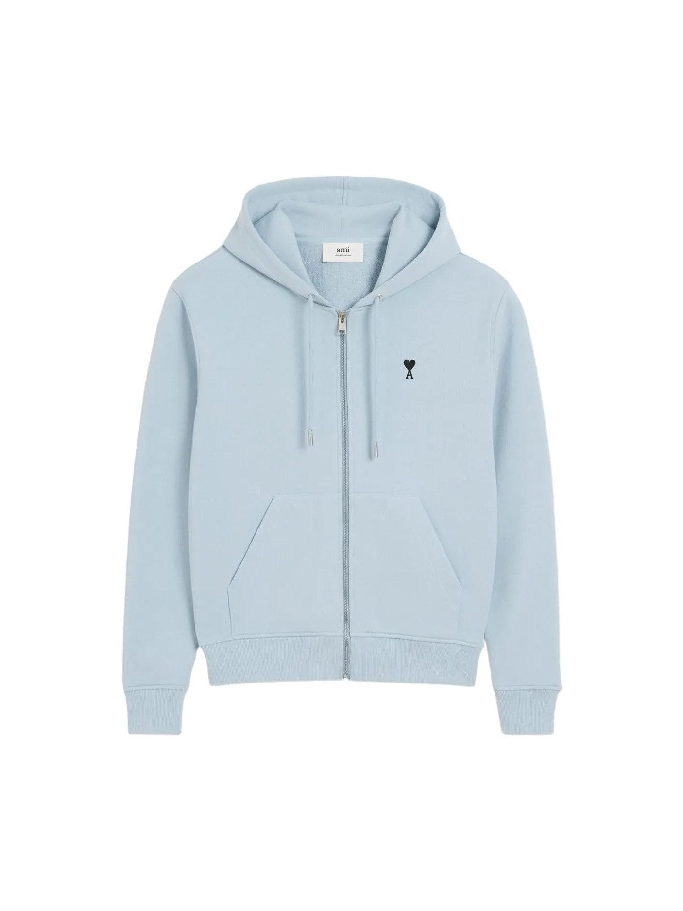 AMI PARIS LIGHT BLUE COTTON BLACK AMI DE COEUR ZIP UP HOODIE