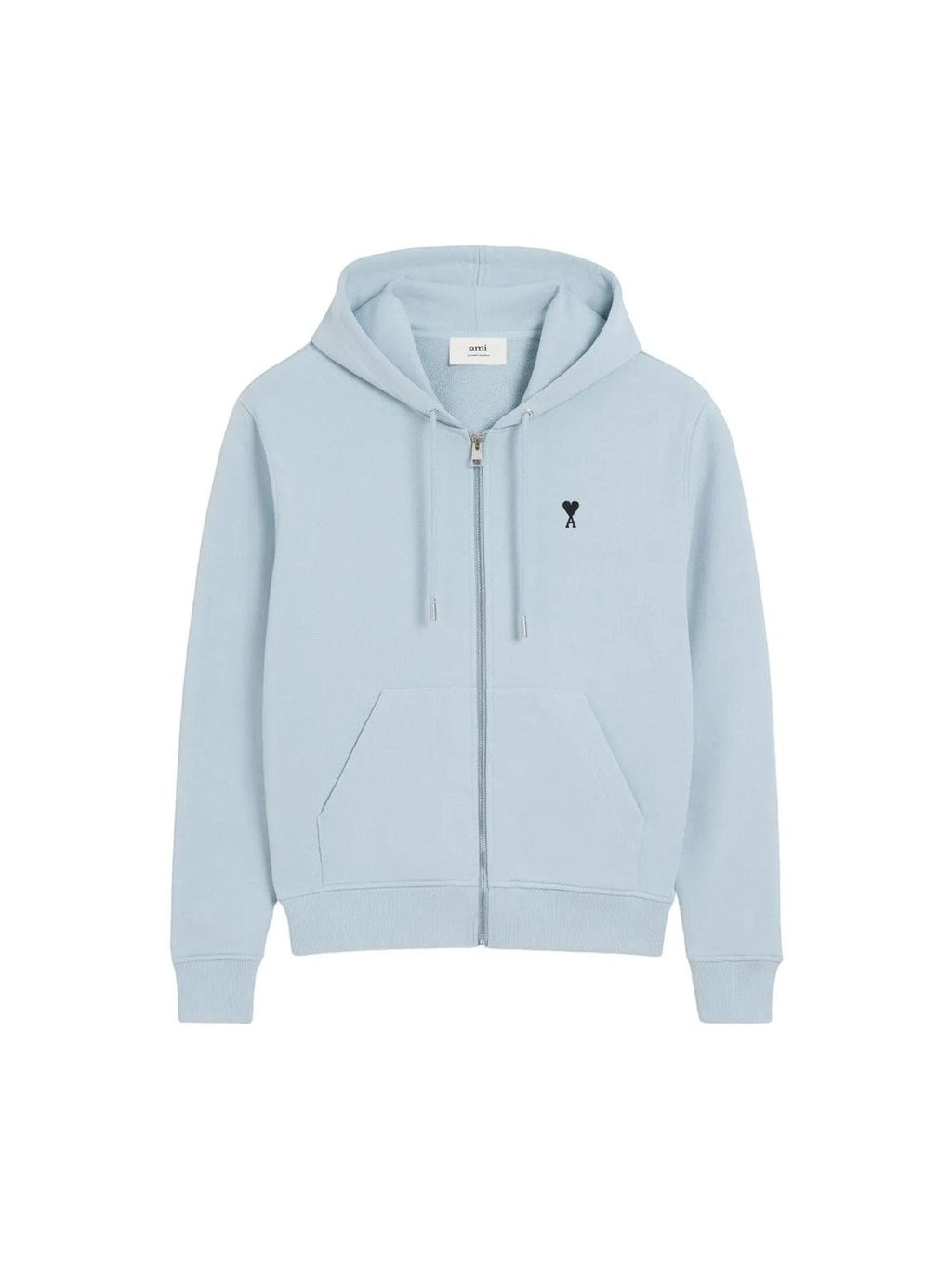 AMI PARIS LIGHT BLUE COTTON BLACK AMI DE COEUR ZIP UP HOODIE