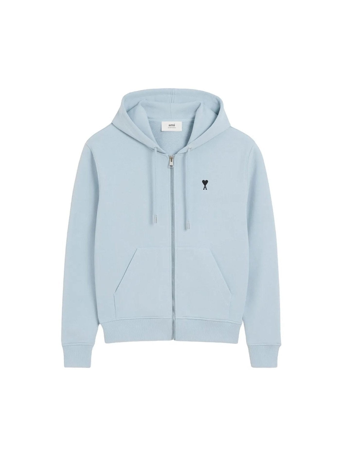 AMI PARIS LIGHT BLUE COTTON BLACK AMI DE COEUR ZIP UP HOODIE