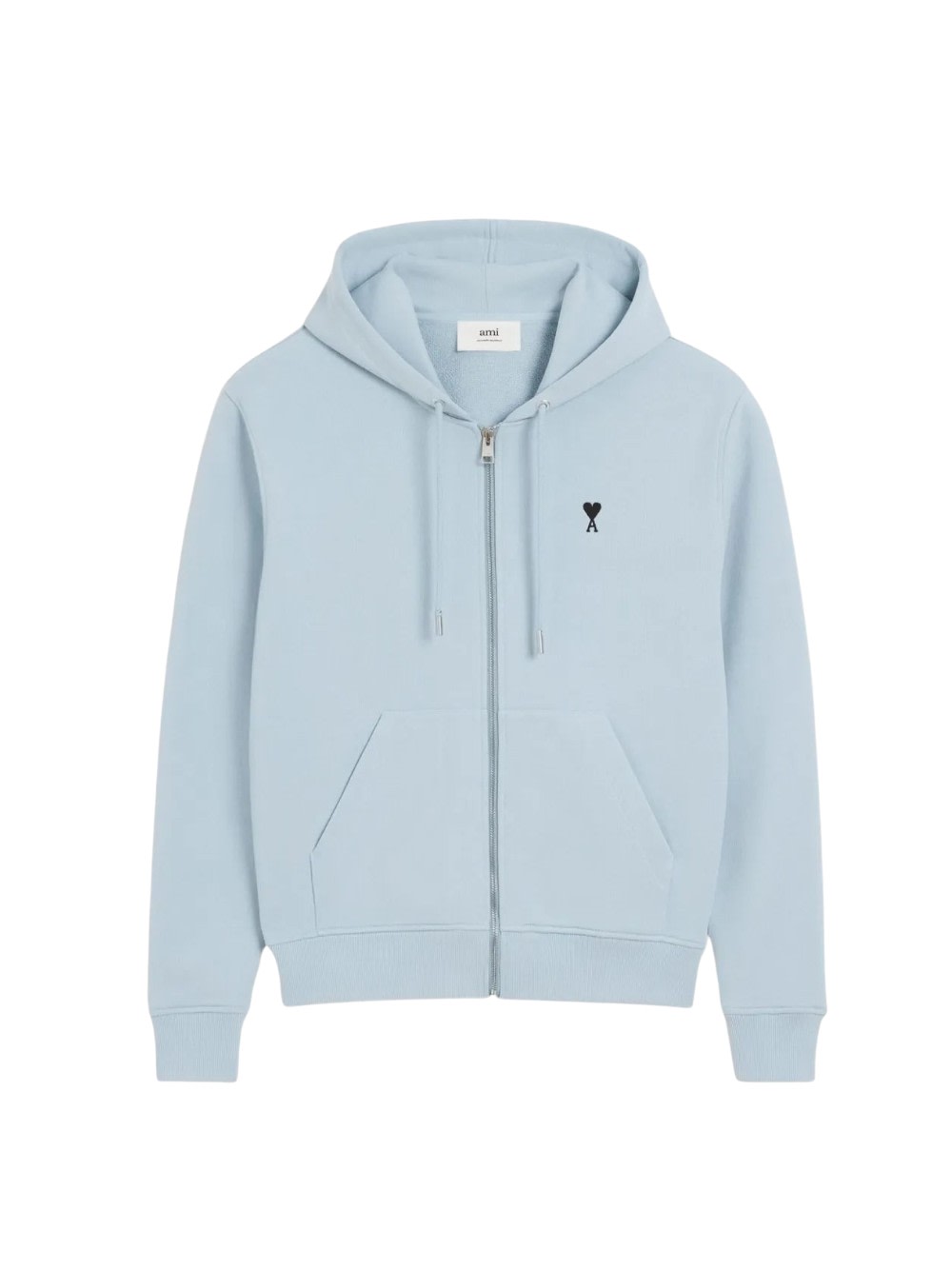 AMI PARIS LIGHT BLUE COTTON BLACK AMI DE COEUR ZIP UP HOODIE
