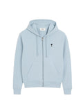 AMI PARIS LIGHT BLUE COTTON BLACK AMI DE COEUR ZIP UP HOODIE
