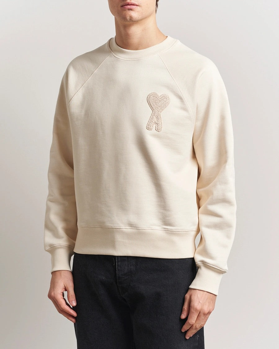 AMI PARIS PATCH HEART NUDE CREWNECK WHITE CREAM