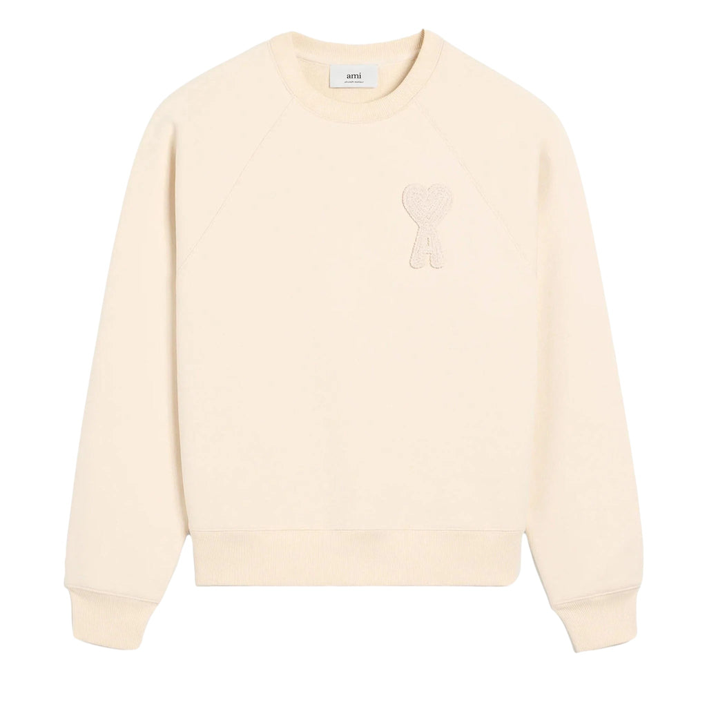 AMI PARIS PATCH HEART NUDE CREWNECK WHITE CREAM