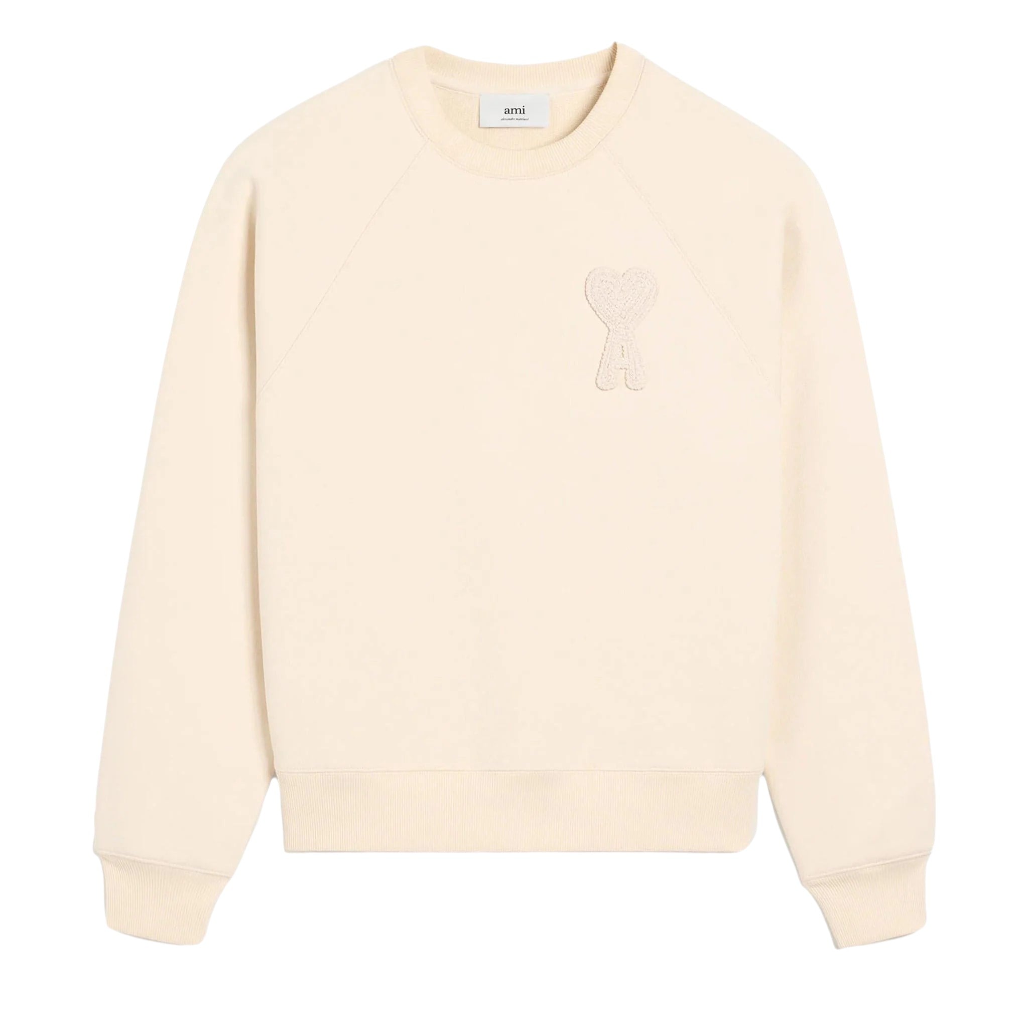 AMI PARIS PATCH HEART NUDE CREWNECK WHITE CREAM