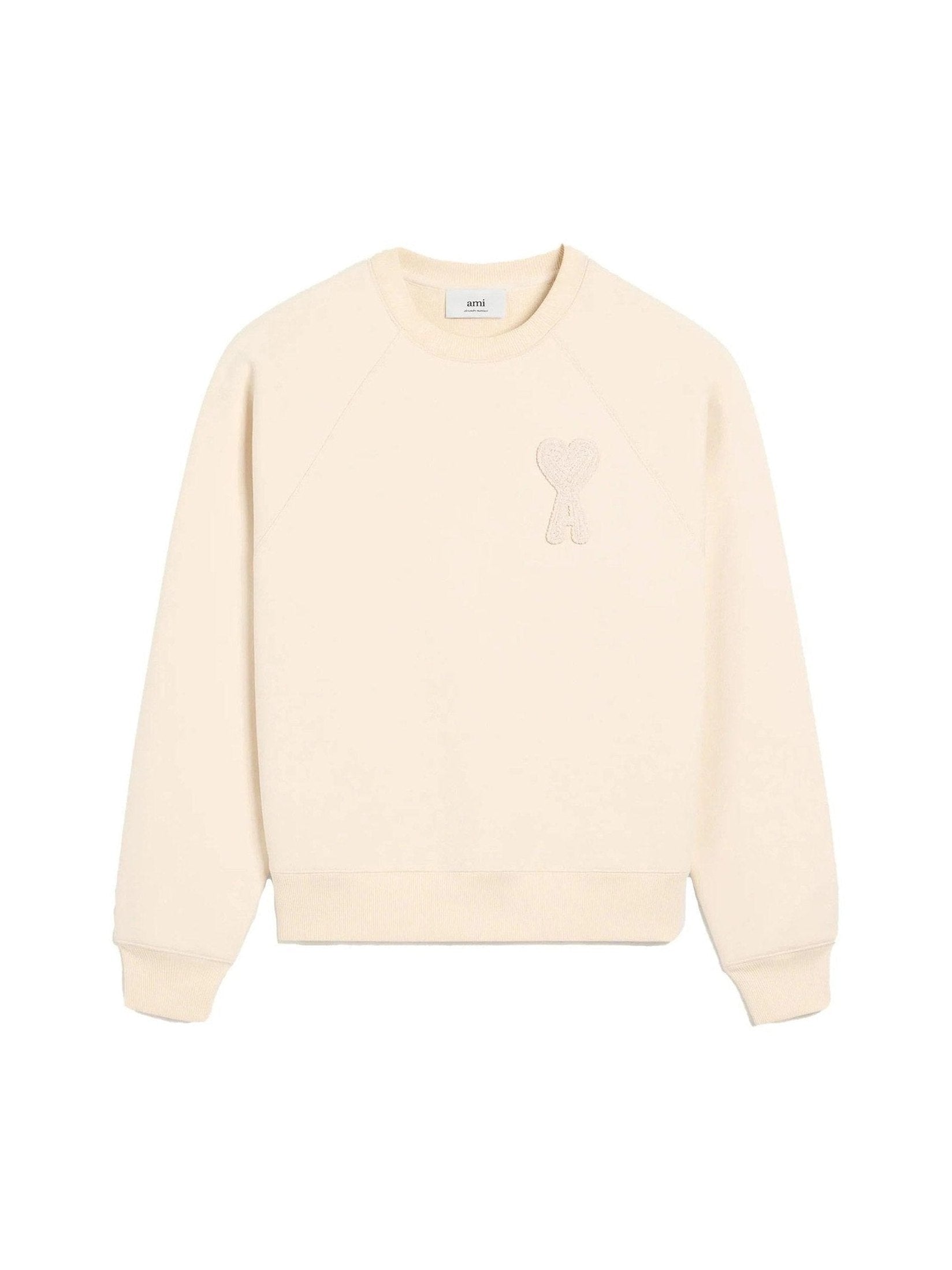 AMI PARIS PATCH HEART NUDE CREWNECK WHITE CREAM