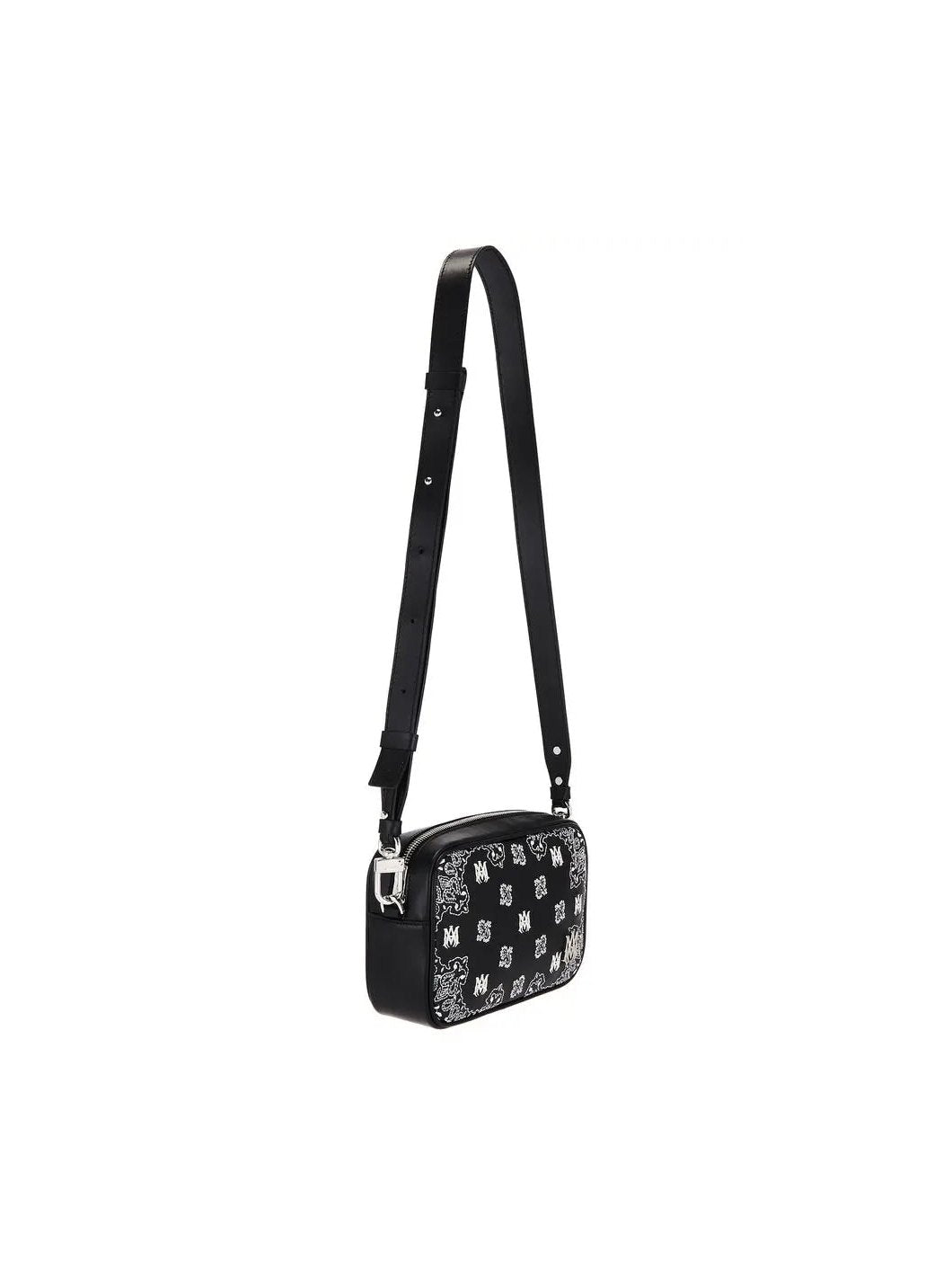 AMIRI BLACK BANDANA MA-EMBROIDERED LEATHER CAMERA BAG