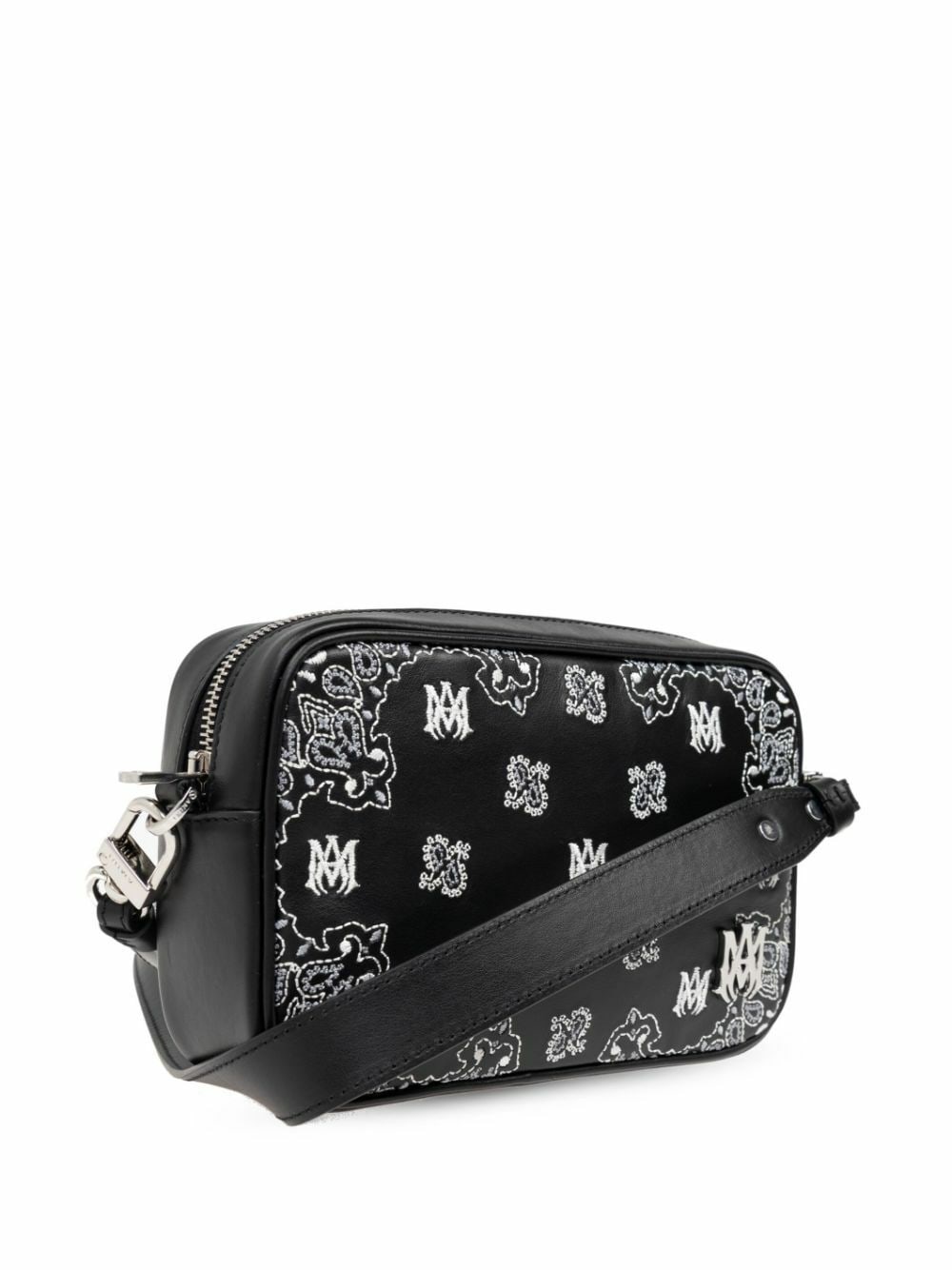 AMIRI BLACK BANDANA MA-EMBROIDERED LEATHER CAMERA BAG