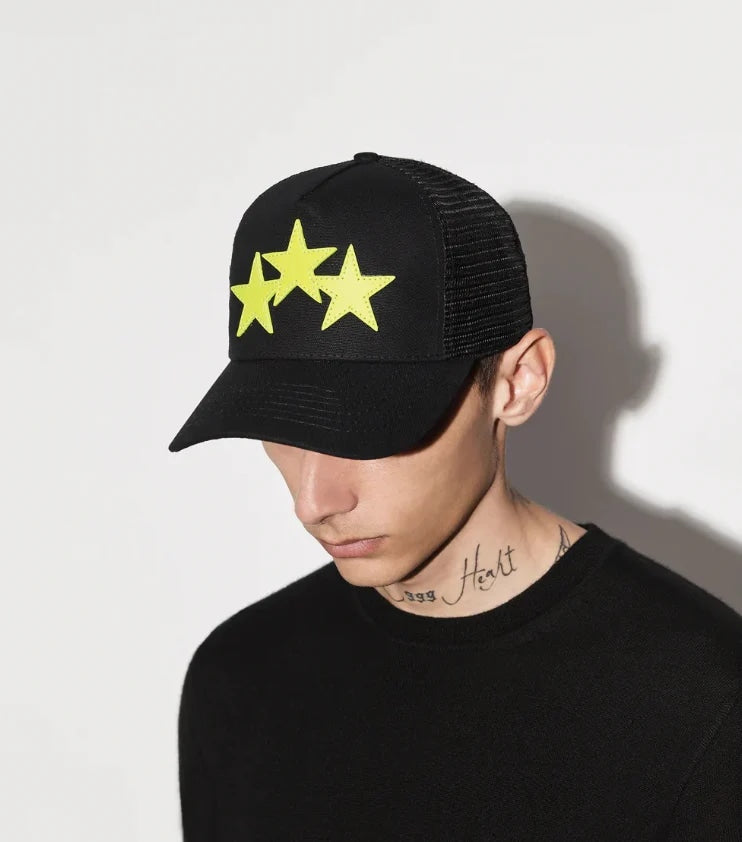 AMIRI BLACK & YELLOW TRIPLE STAR TRUCKER HAT