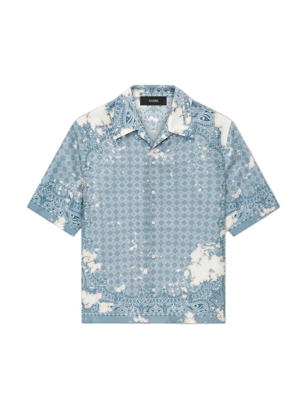 AMIRI BLEACH BANDANA BOWLING SHIRT BLUE