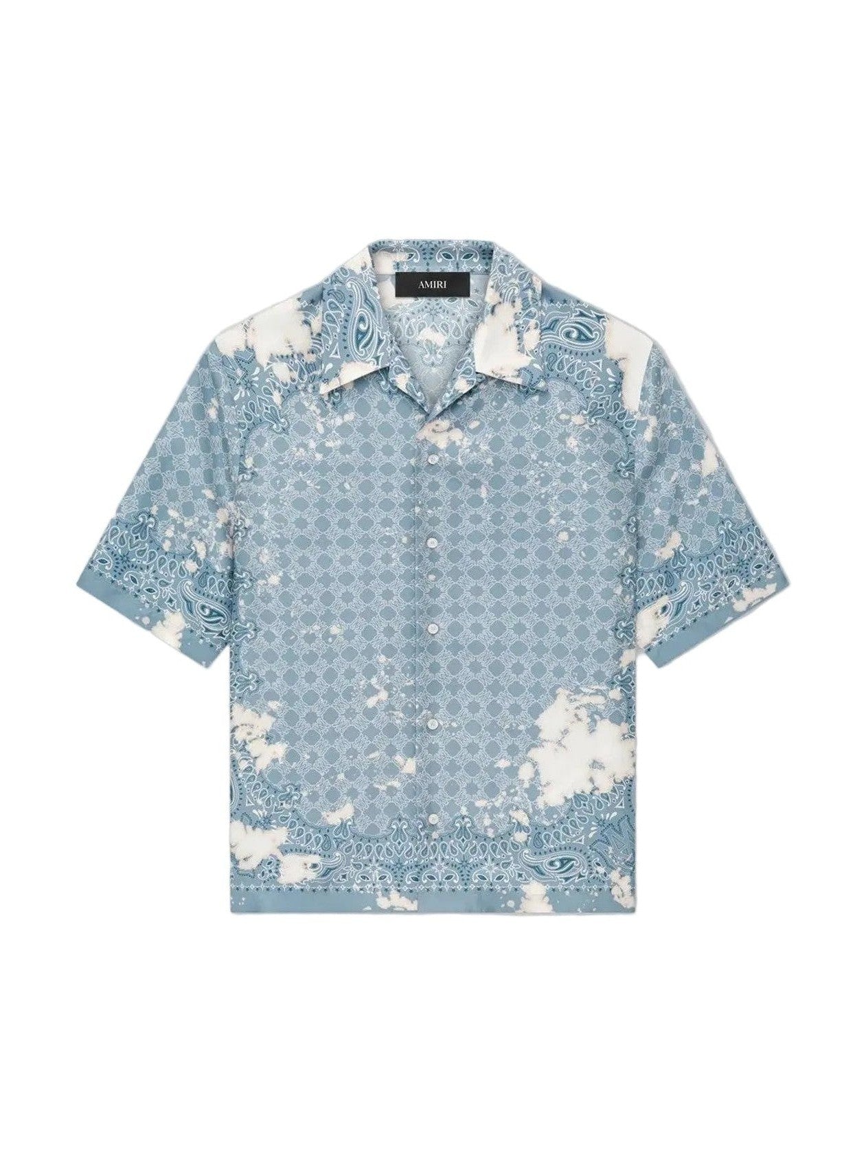 AMIRI BLEACH BANDANA BOWLING SHIRT BLUE