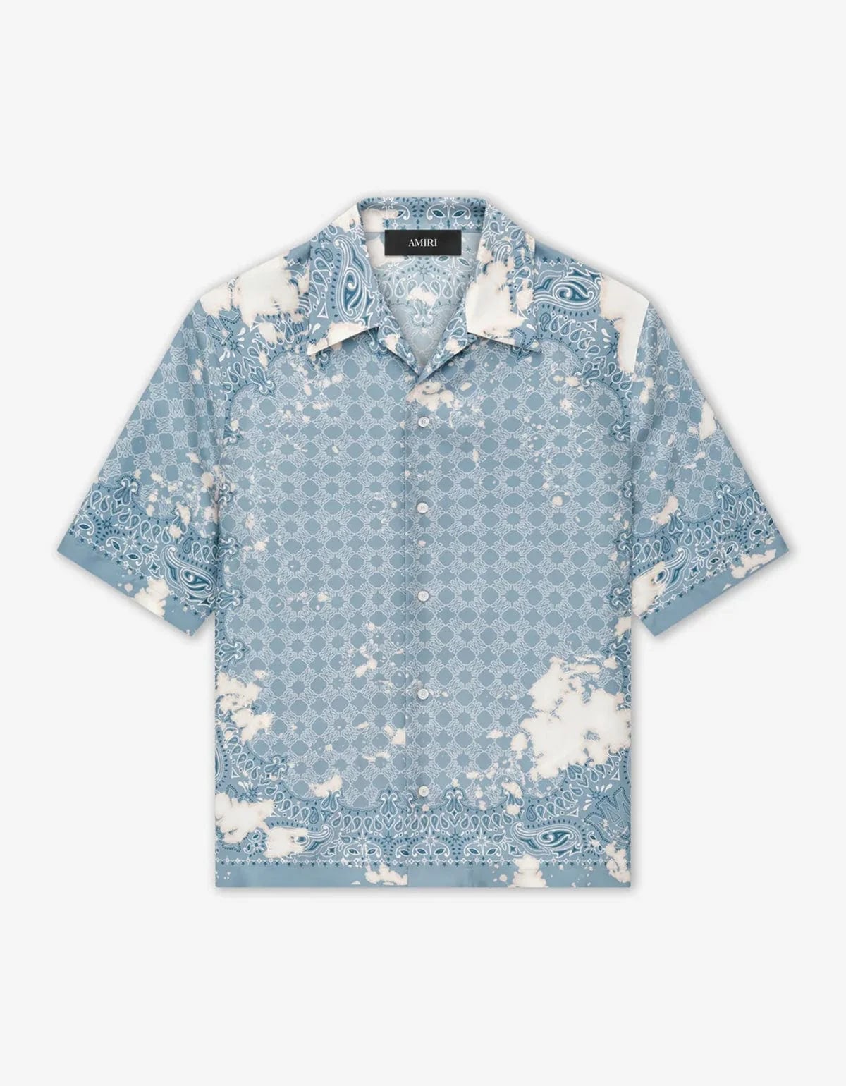 AMIRI BLEACH BANDANA BOWLING SHIRT BLUE