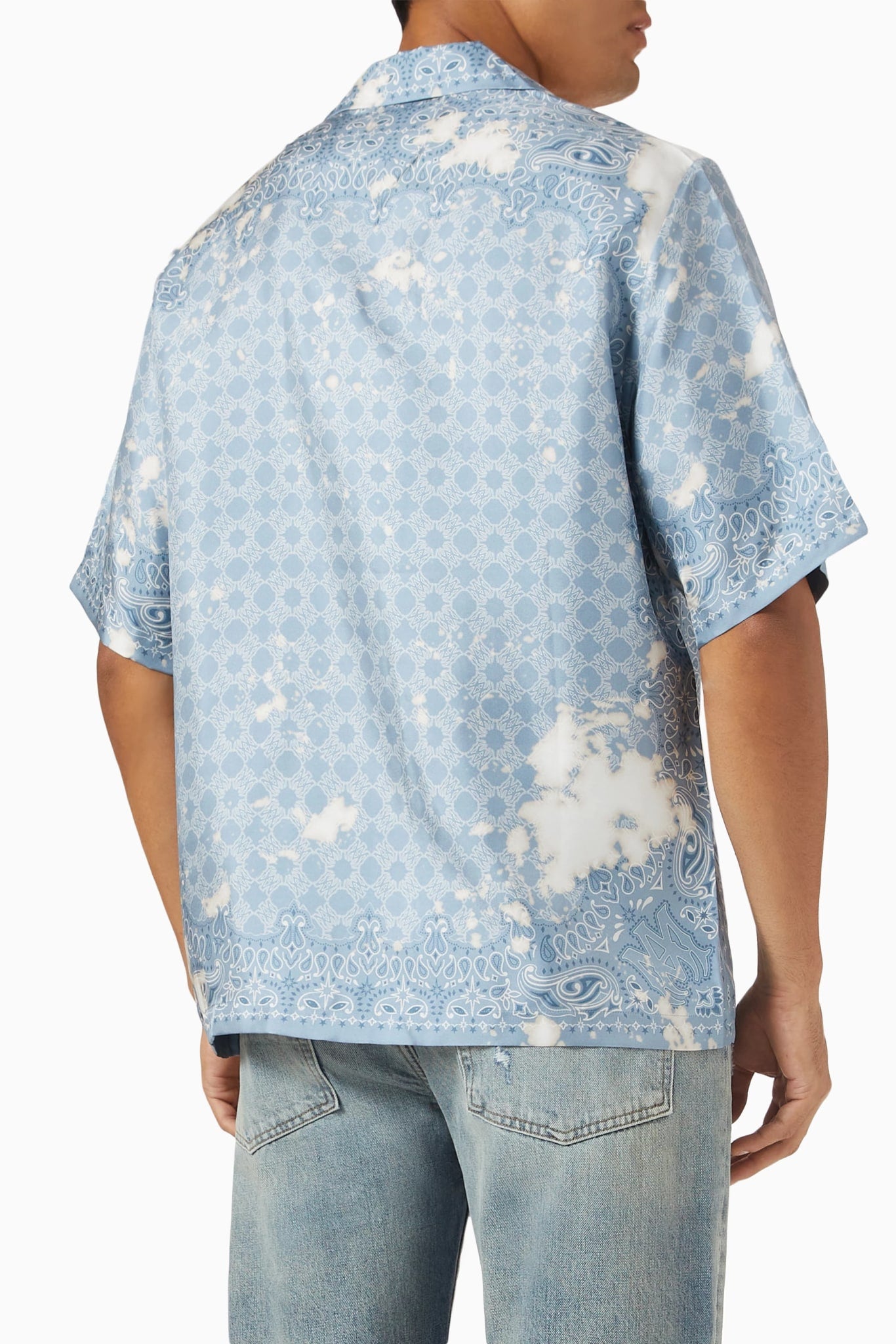 AMIRI BLEACH BANDANA BOWLING SHIRT BLUE