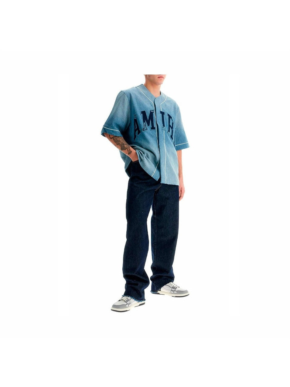 AMIRI BLUE SUNFADED BASEBALL DENIM SHIRT AMIRI The Hype Company