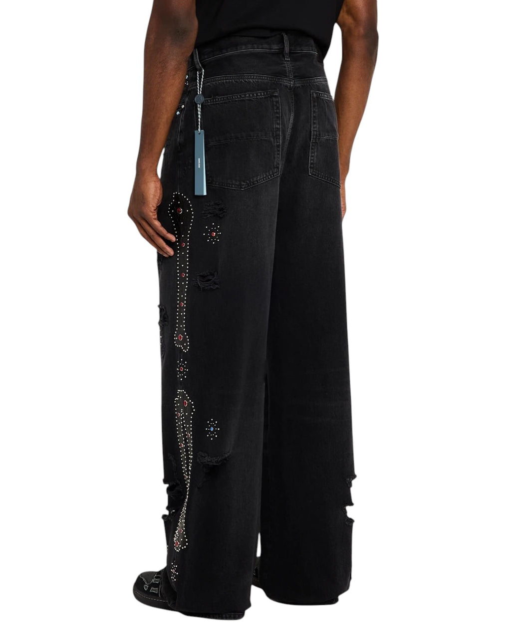 AMIRI BONES APPLIQUE STUDDED BAGGY JEANS BLACK
