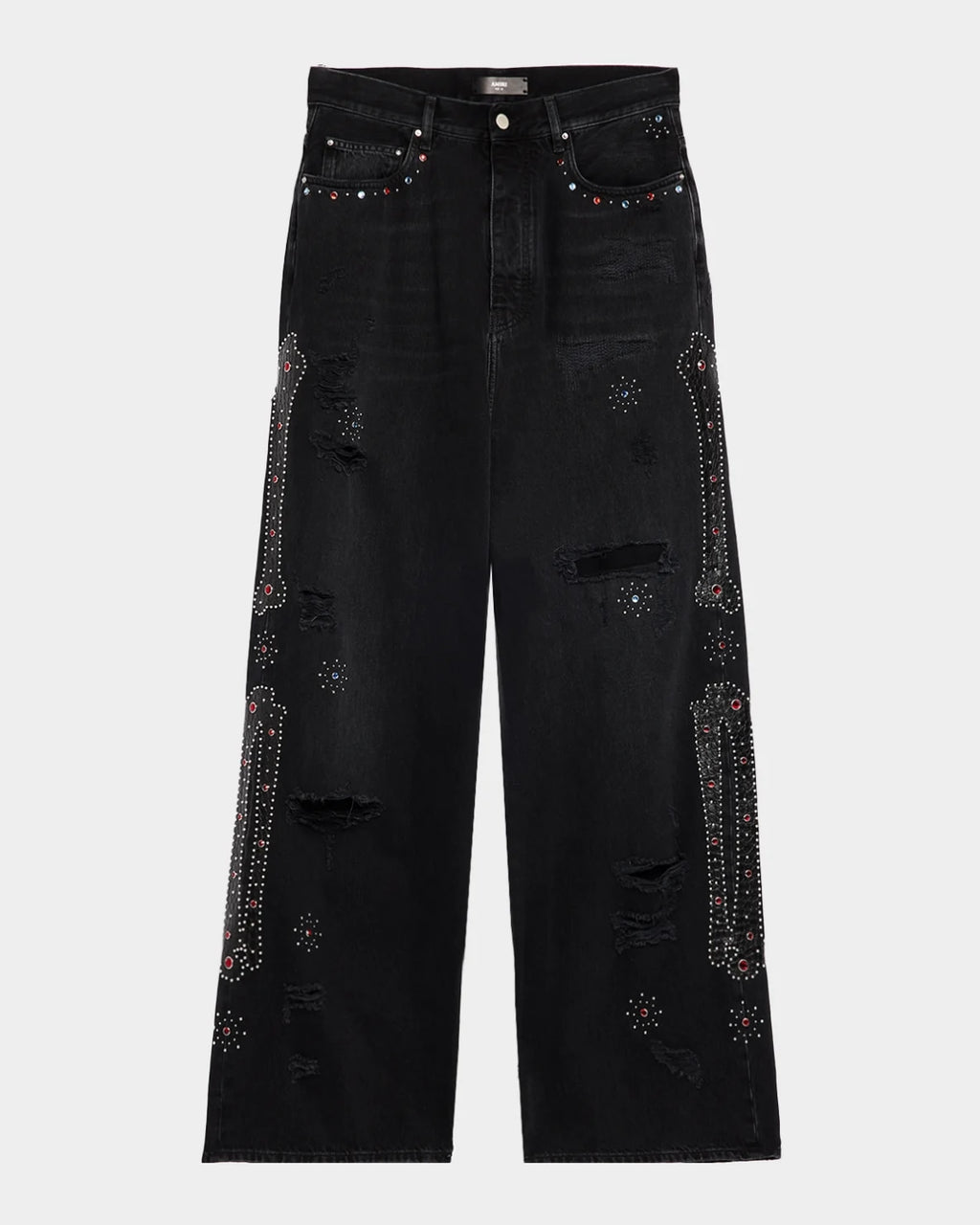 AMIRI BONES APPLIQUE STUDDED BAGGY JEANS BLACK