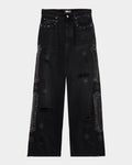 AMIRI BONES APPLIQUE STUDDED BAGGY JEANS BLACK
