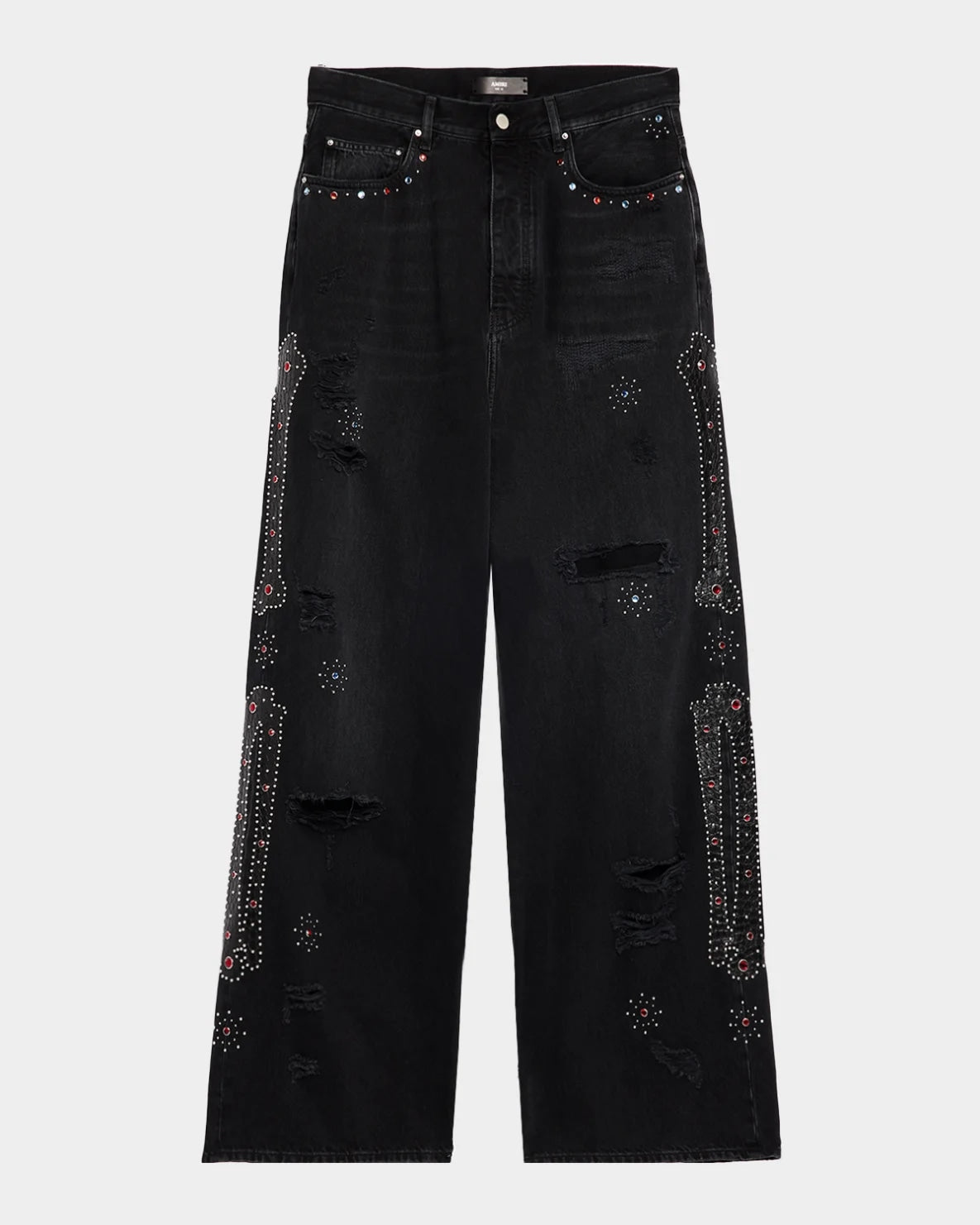 AMIRI BONES APPLIQUE STUDDED BAGGY JEANS BLACK