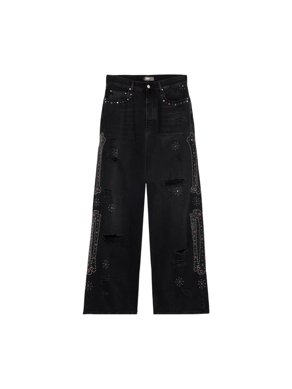 AMIRI BONES APPLIQUE STUDDED BAGGY JEANS BLACK