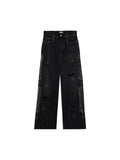 AMIRI BONES APPLIQUE STUDDED BAGGY JEANS BLACK