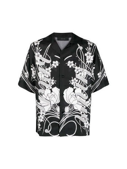 AMIRI BOWLING FLORAL PRINT SILK SHIRT BLACK AMIRI The Hype Company