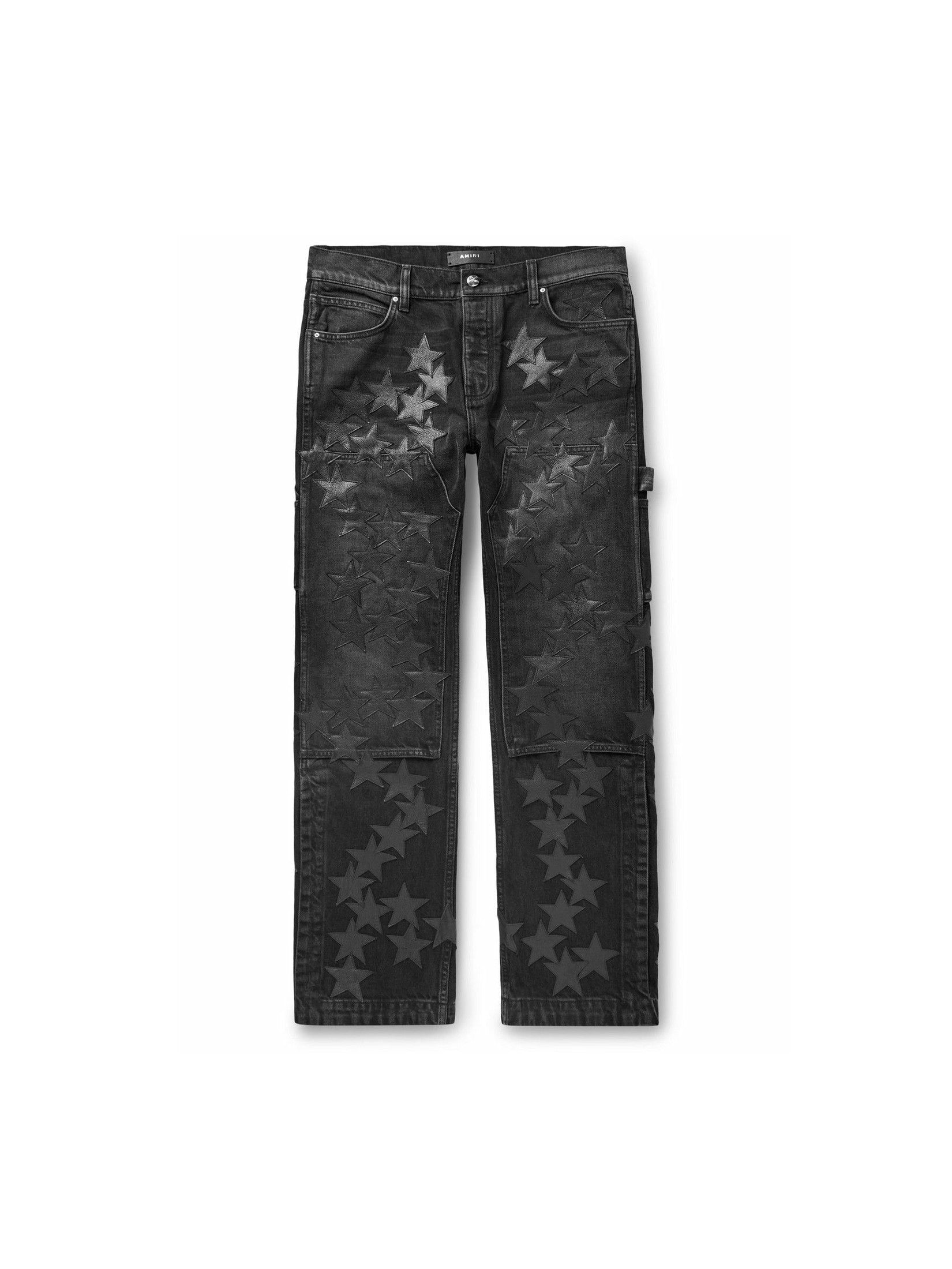 AMIRI CHEMIST CARPENTER STRAIGHT-LEG LEATHER-APPLIQUÉD JEANS